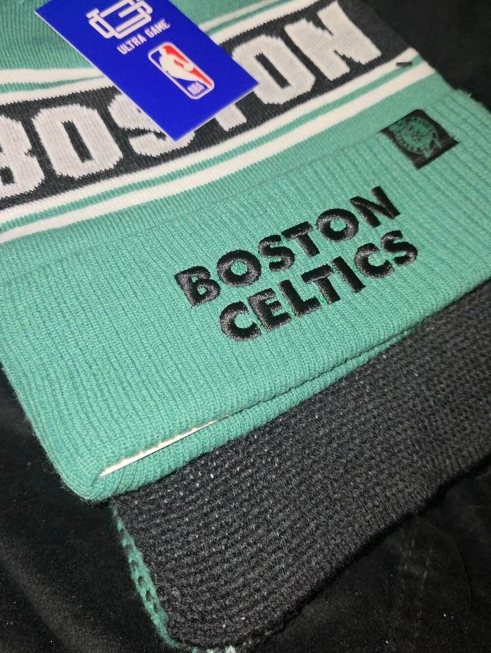 Boston Celtics Kids Pom Beanie Scarf Set - Green NWT Skully Set